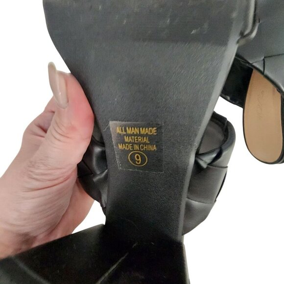 Soda Black Woven Heeled Mules For Women Size 9  Square Toe Block Heel - Picture 8 of 15